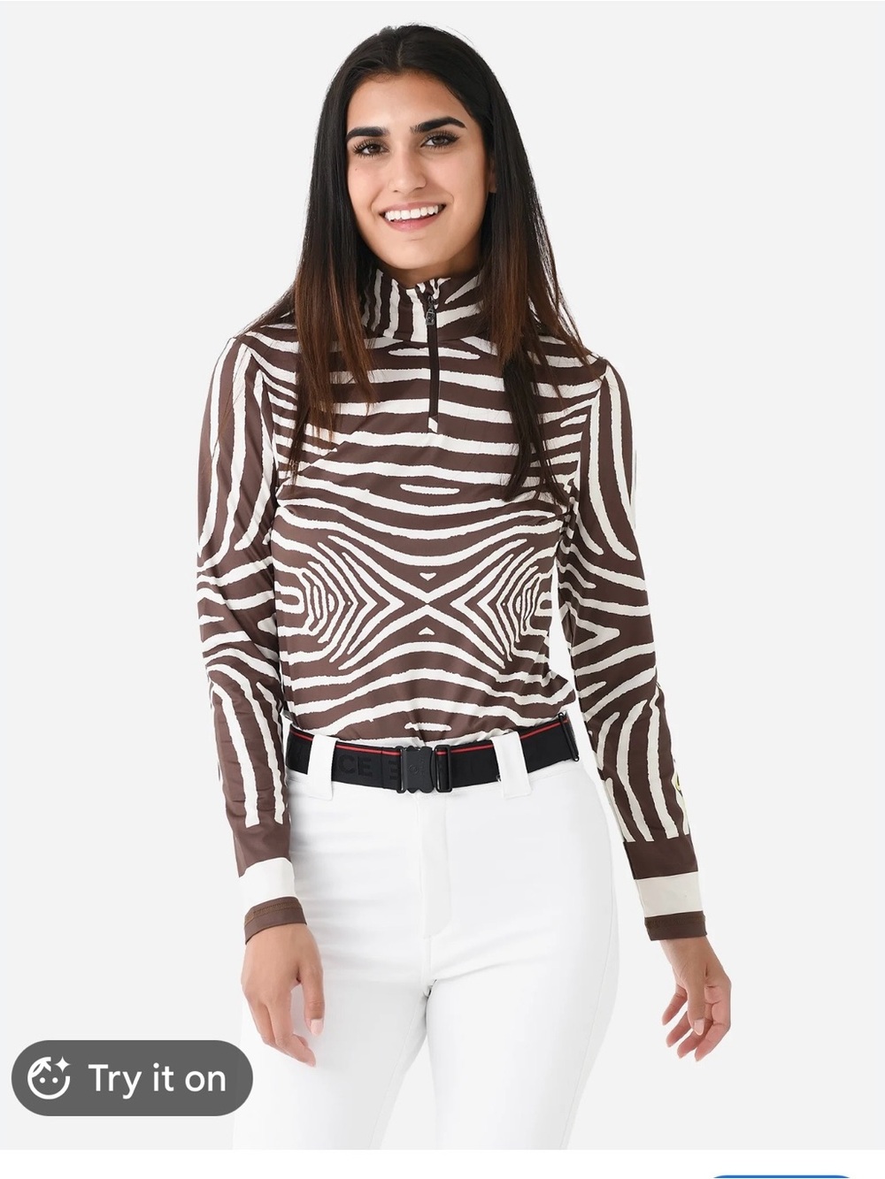 Bogner base layer new size Medium US 8 Brown and Cream Zebra-Stripe Half-Zip Top